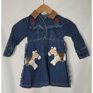Letop- Girl's Denim button up dress with ponies- Western Theme- size 3T